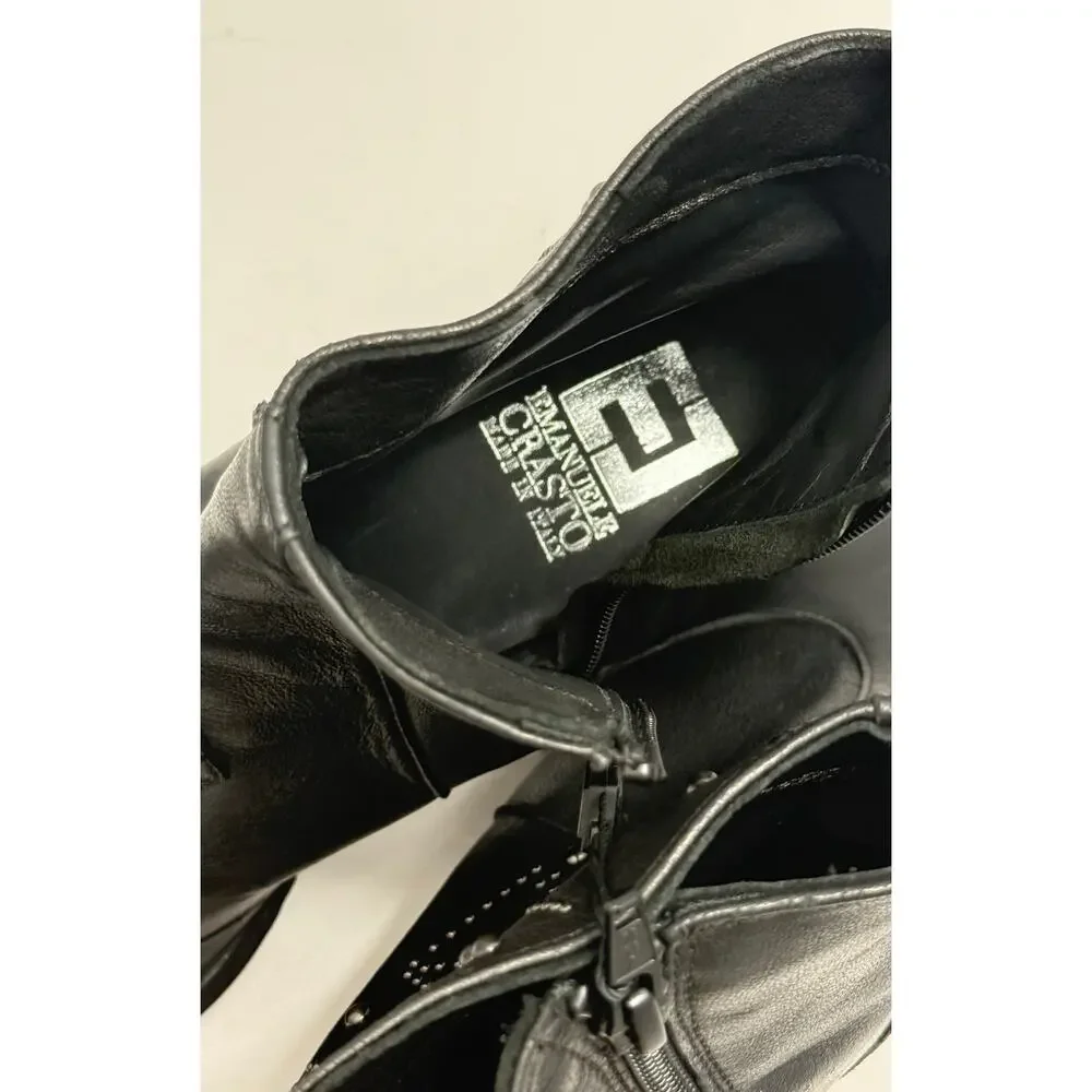 Emanuele Crasto Black Leather Studded Western Boots 40 EUR/9-9.5 US